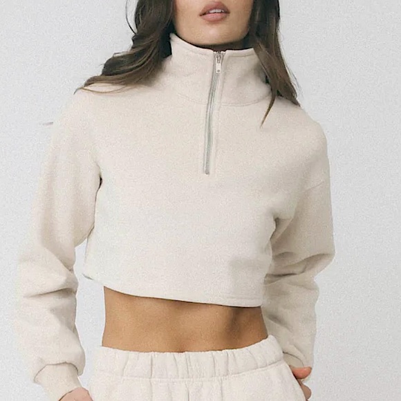 XLE Tops - XLE the Label Mattie Crop Sweatshirt 1/2 Zip High Neck Pullover Sweatshirt